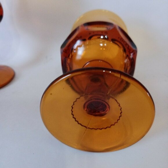 Vintage 1970s Indiana Glass Kings Crown Amber Wine Goblets Set Of 2 Retro Decor - Picture 4 of 5